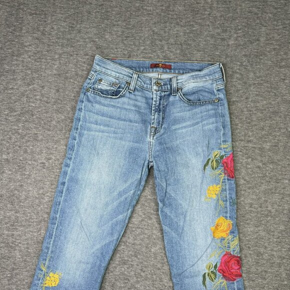 7 For all Mankind Womens Floral Embroidered Blue Denim Jeans Y2K casual - Picture 4 of 6